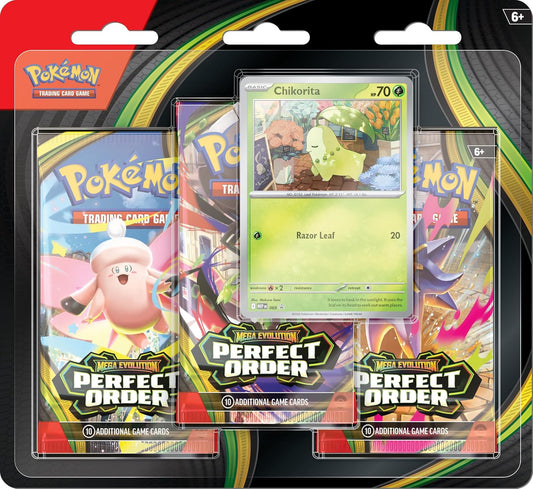 Pokémon Perfect Order 3 Pack Blister Chikorita front view South Africa
