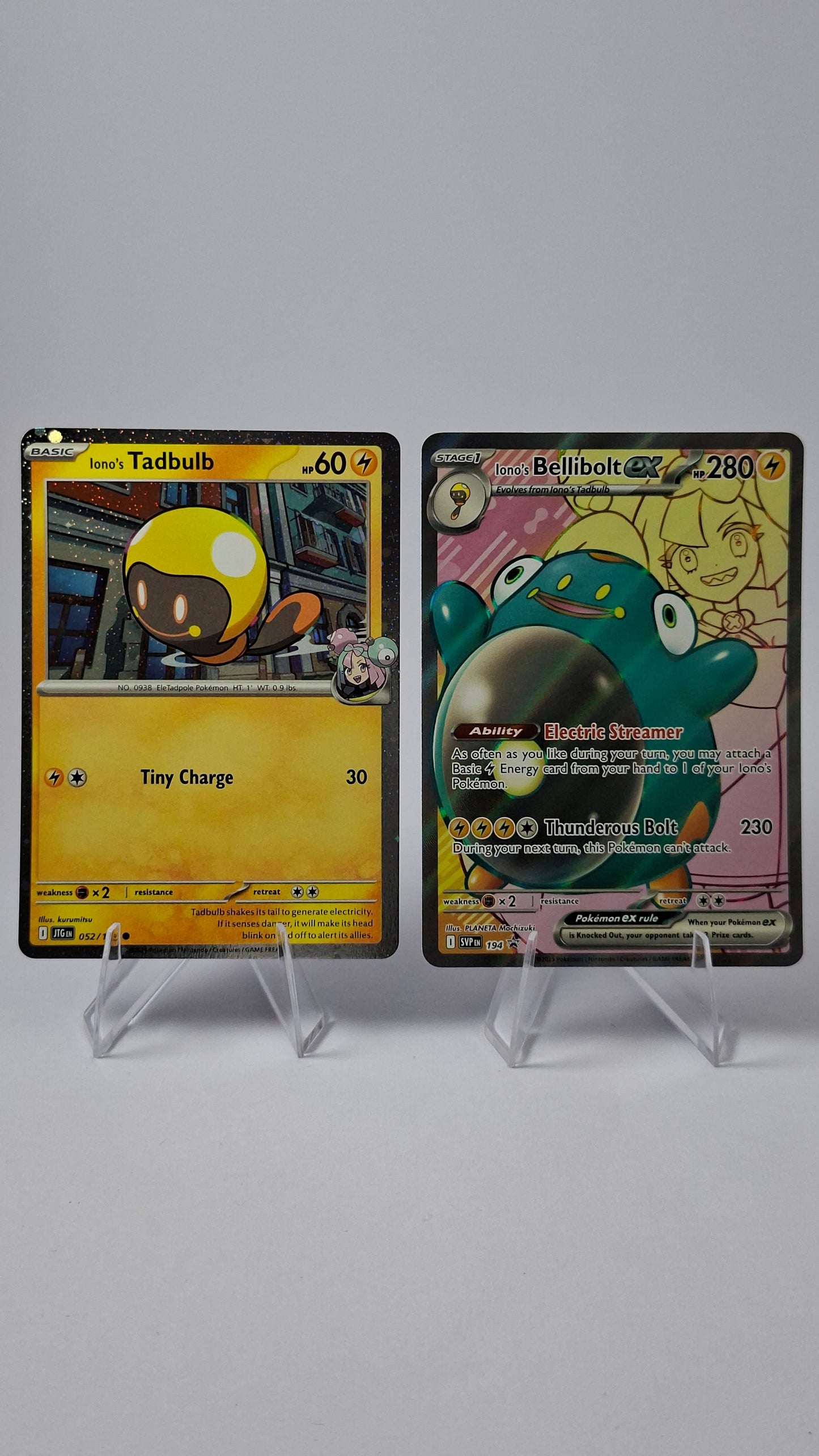 Iono's Bellibolt Evolution Line - Iono's Tadbulb (Cosmos Holo) + Iono's Bellibolt ex