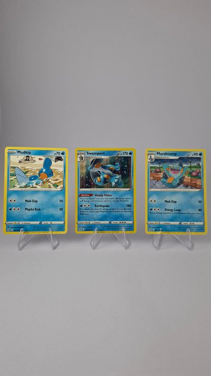 Swampert Evolution Line - Mudkip + Marshtomp + Swampert (Holo Rare)